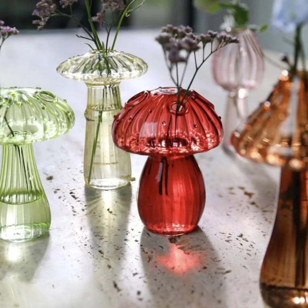 Transparent Color Mushroom Glass Vase