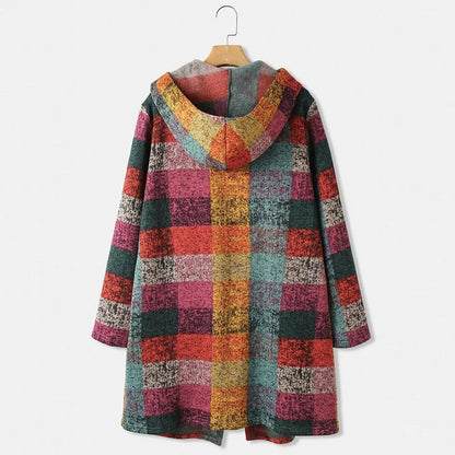 Vintage Plaid Print Hooded Cardigan