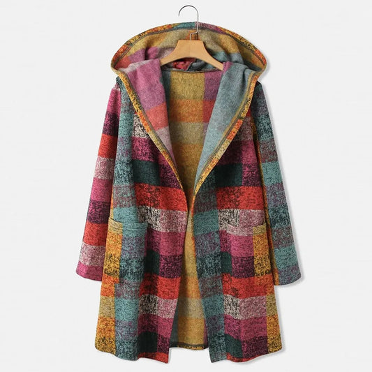 Vintage Plaid Print Hooded Cardigan