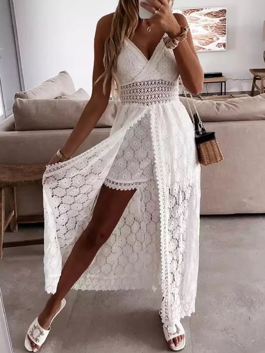 Boho Summer Sleeveless Floral Lace Playsuit