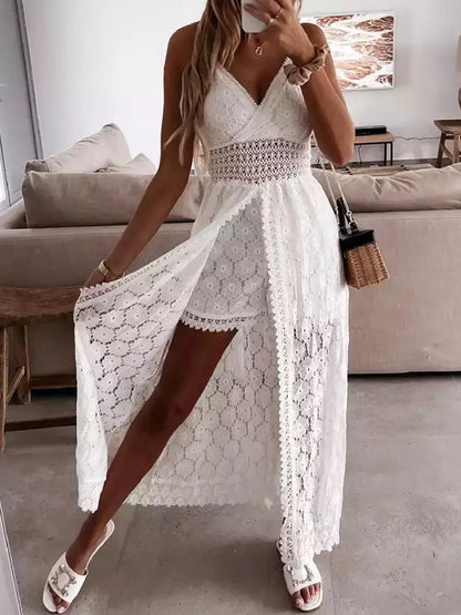 Boho Summer Sleeveless Floral Lace Playsuit