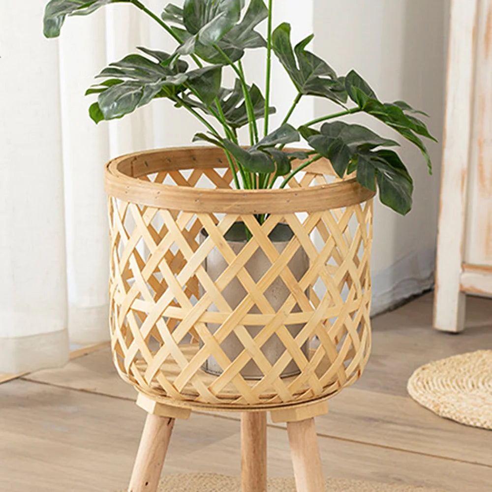 Handmade Bamboo Woven Flower Pot With Stand