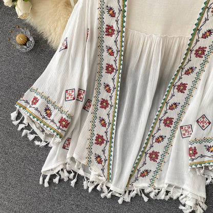 Bohemian Style Embroidered Tassel Chiffon Cardigan