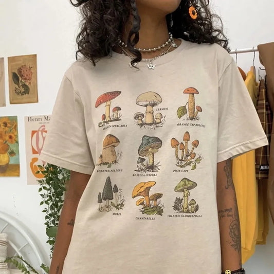 Vintage Fashion Mushroom Print Oversized T-Shirt